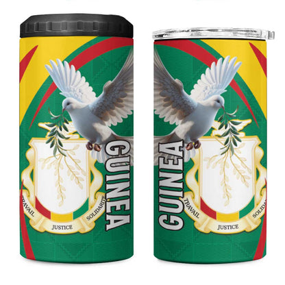 Guinea 4 in 1 Can Cooler Tumbler Coat Of Arms With Pigeon - Kente Pattern