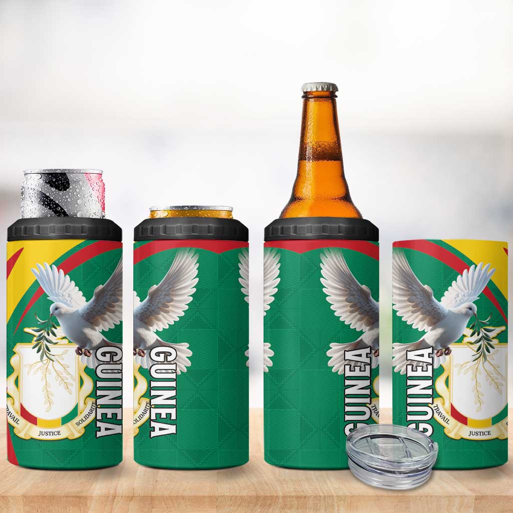 Guinea 4 in 1 Can Cooler Tumbler Coat Of Arms With Pigeon - Kente Pattern