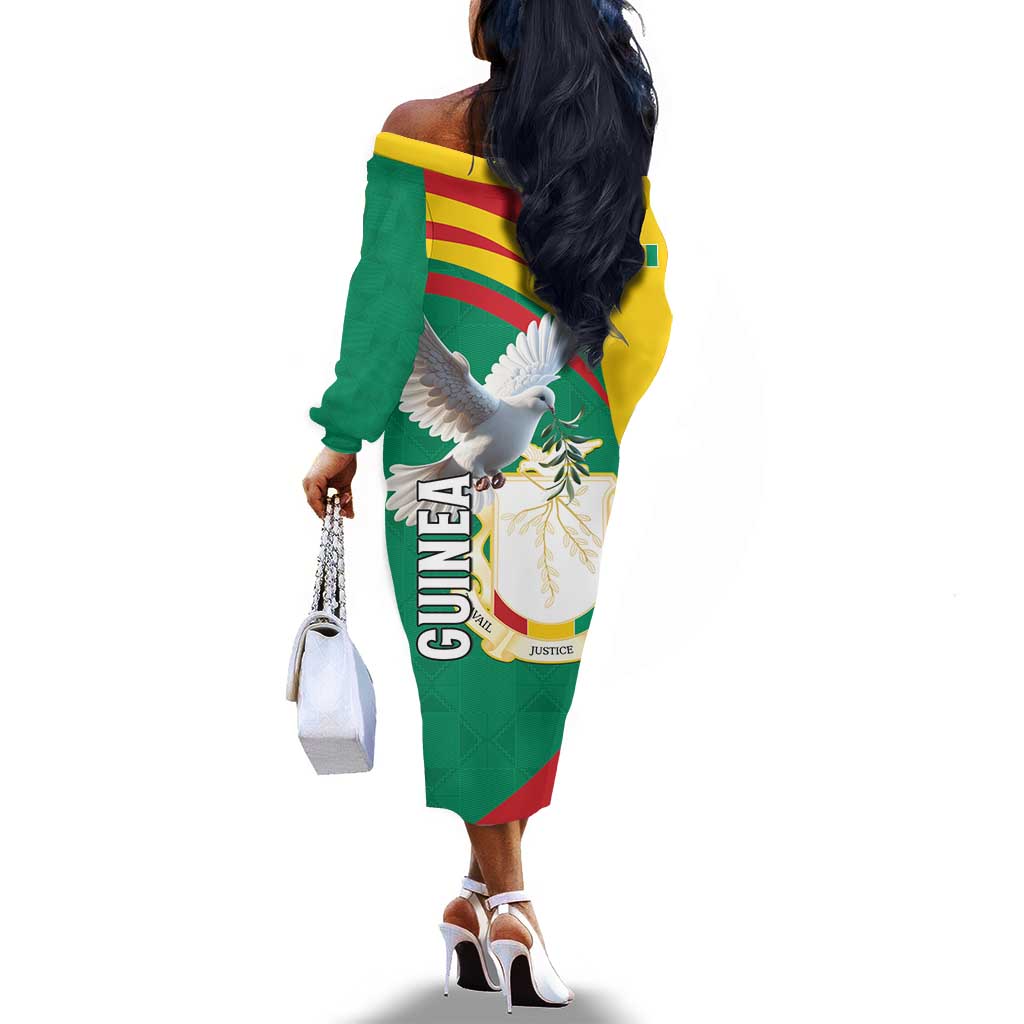 Guinea Off The Shoulder Long Sleeve Dress Coat Of Arms With Pigeon - Kente Pattern