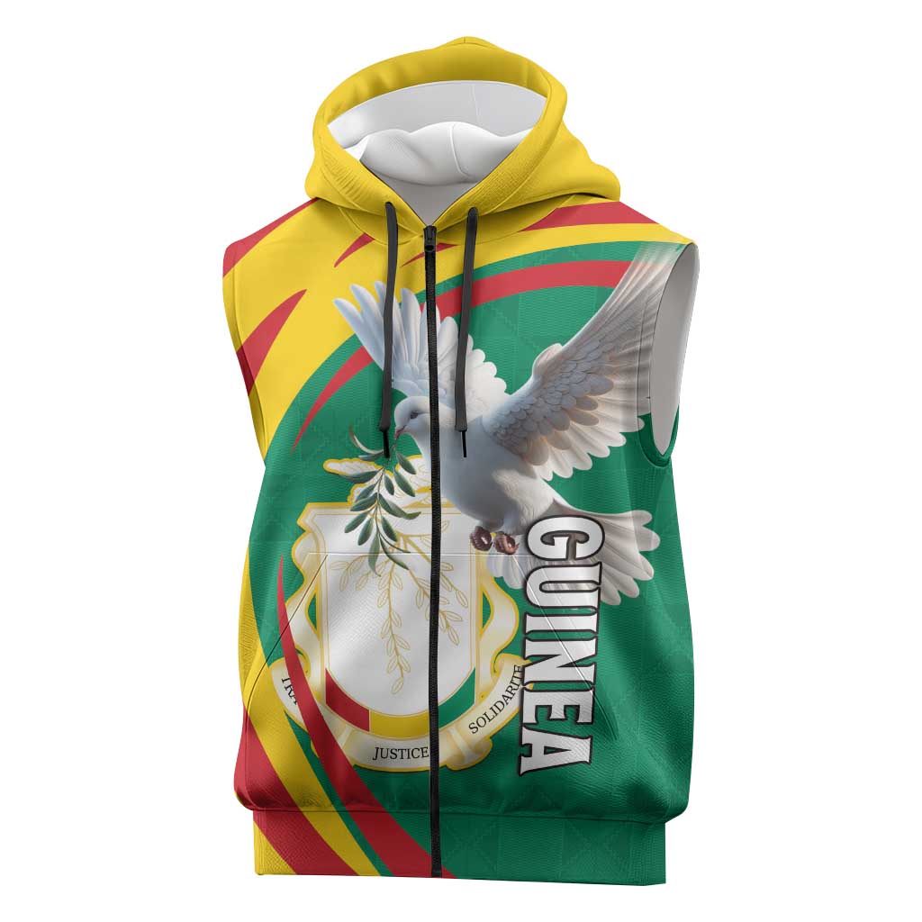 Guinea Sleeveless Zip Hoodie Coat Of Arms With Pigeon - Kente Pattern - African Pride