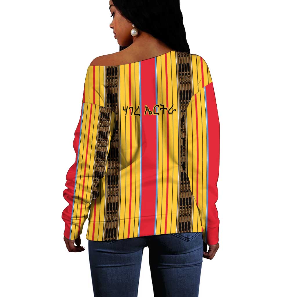 Eritrea Traditional Saho Mix Tilet Pattern Off Shoulder Sweater