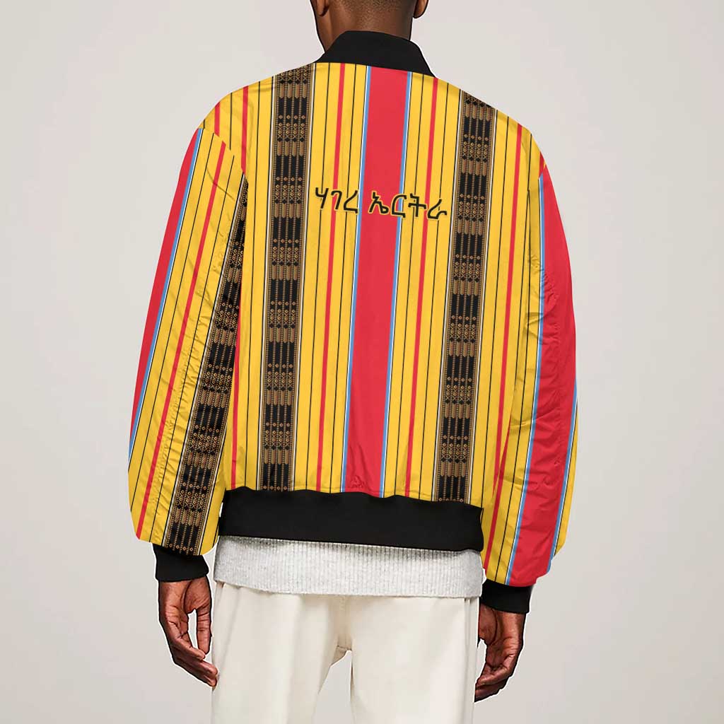 Eritrea Traditional Saho Mix Tilet Pattern Sleeve Zip Bomber Jacket