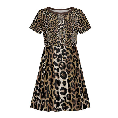 African Leopard Skin Pattern Kid Short Sleeve Dress