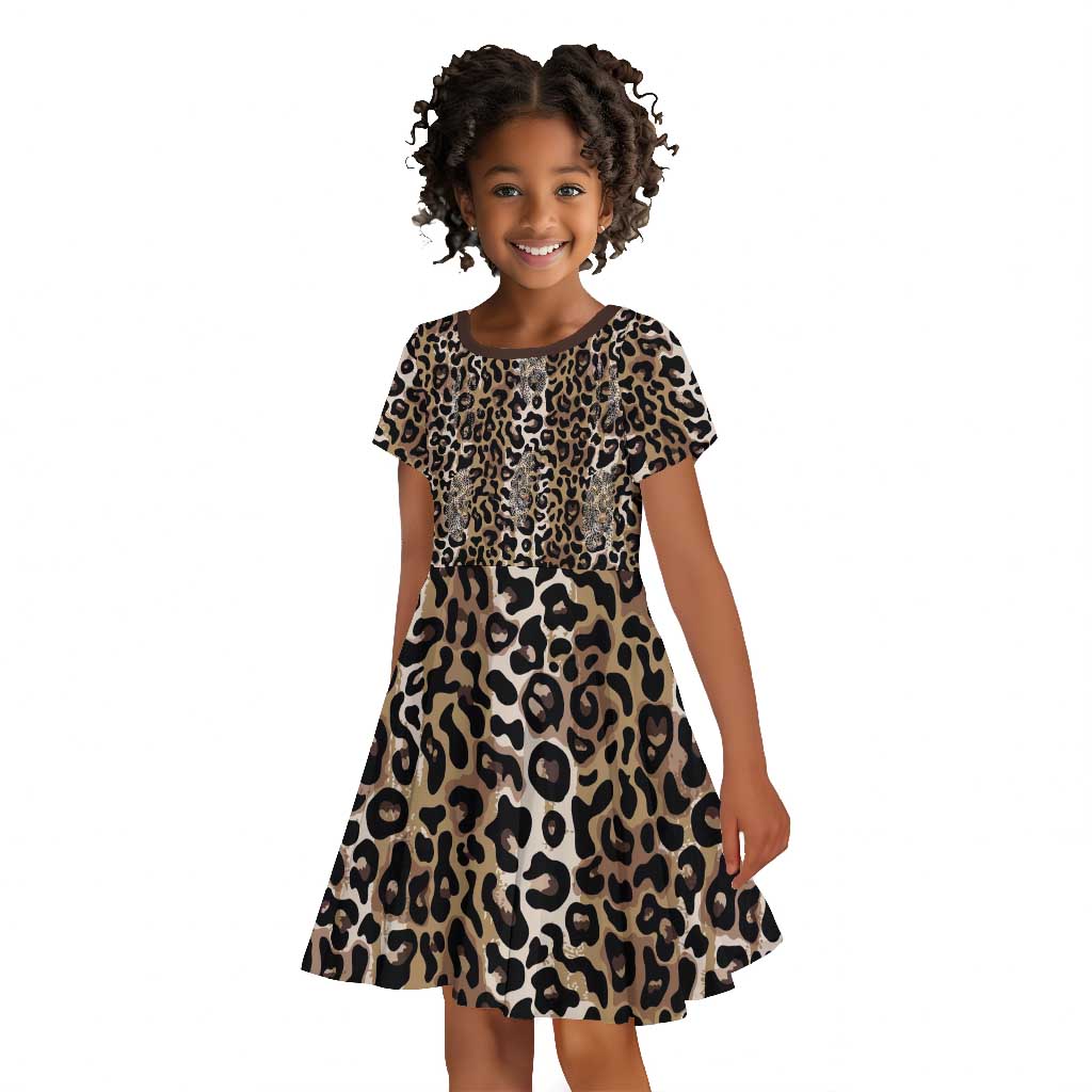 African Leopard Skin Pattern Kid Short Sleeve Dress