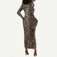African Leopard Skin Pattern Long Sleeve Bodycon Dress LT15