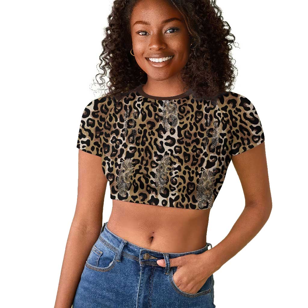 African Leopard Skin Pattern Raglan Cropped T shirt