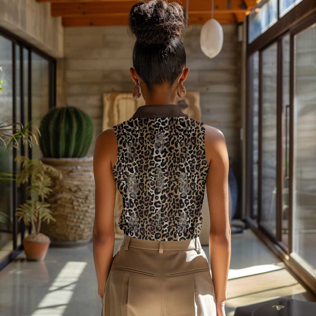 African Leopard Skin Pattern Women Sleeveless Polo Shirt