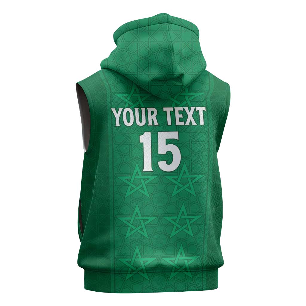 Custom Morocco Football Sleeveless Hoodie Dima Maghrib - African Pride