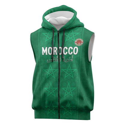 Custom Morocco Football Sleeveless Zip Hoodie Dima Maghrib - African Pride