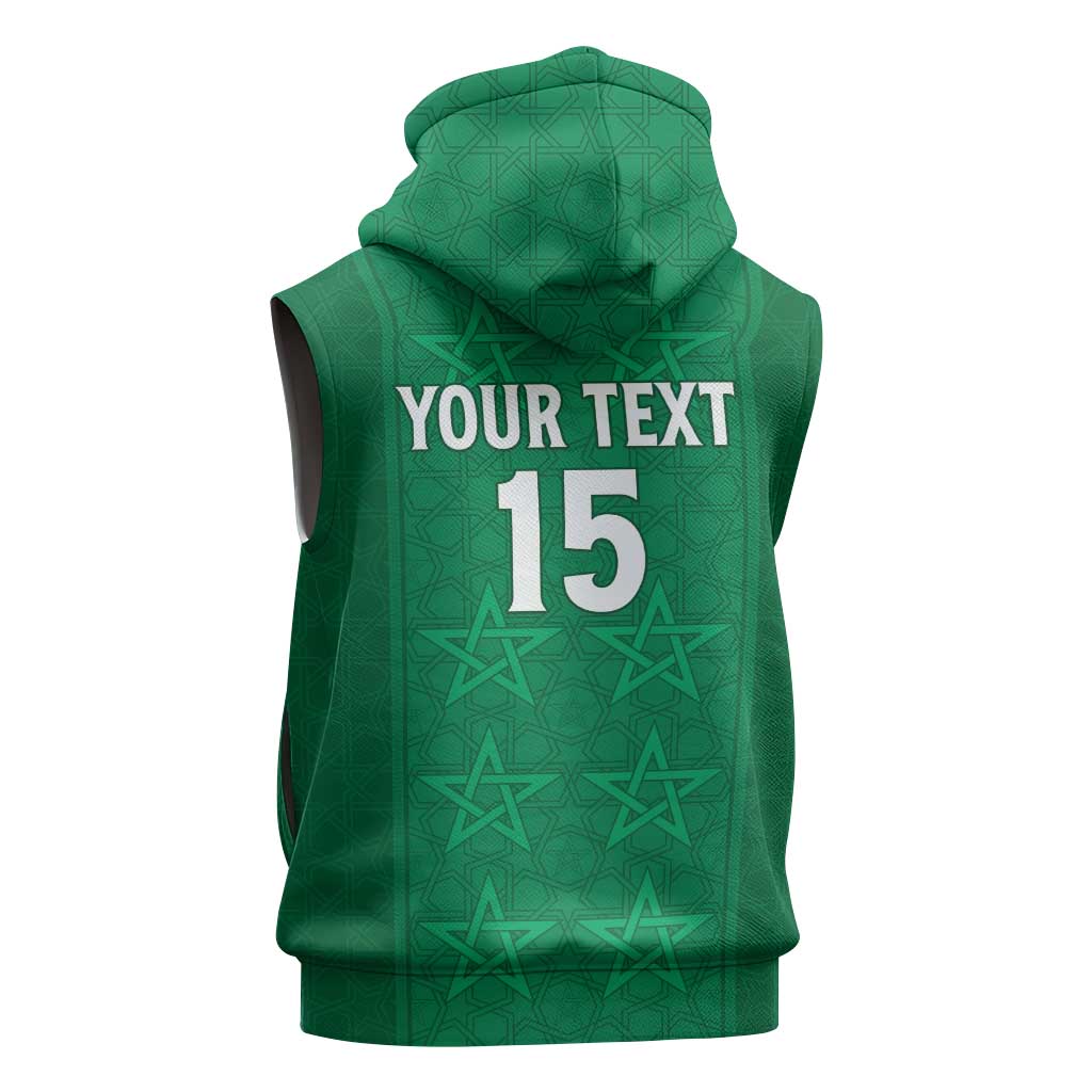 Custom Morocco Football Sleeveless Zip Hoodie Dima Maghrib - African Pride