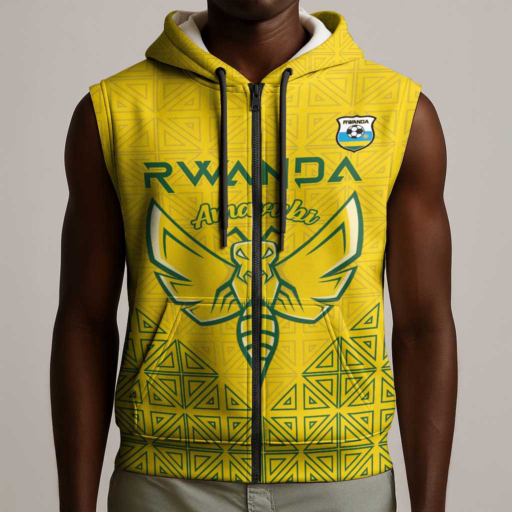 Custom Jamhuri ya Rwanda Football Sleeveless Zip Hoodie Go Amavubi Go - African Pride