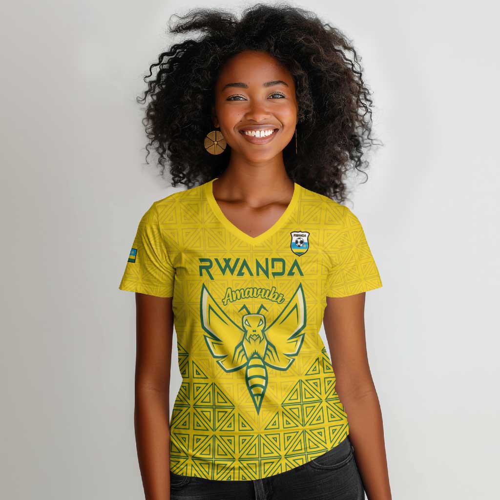 Custom Jamhuri ya Rwanda Football Women V-Neck T-Shirt Go Amavubi Go
