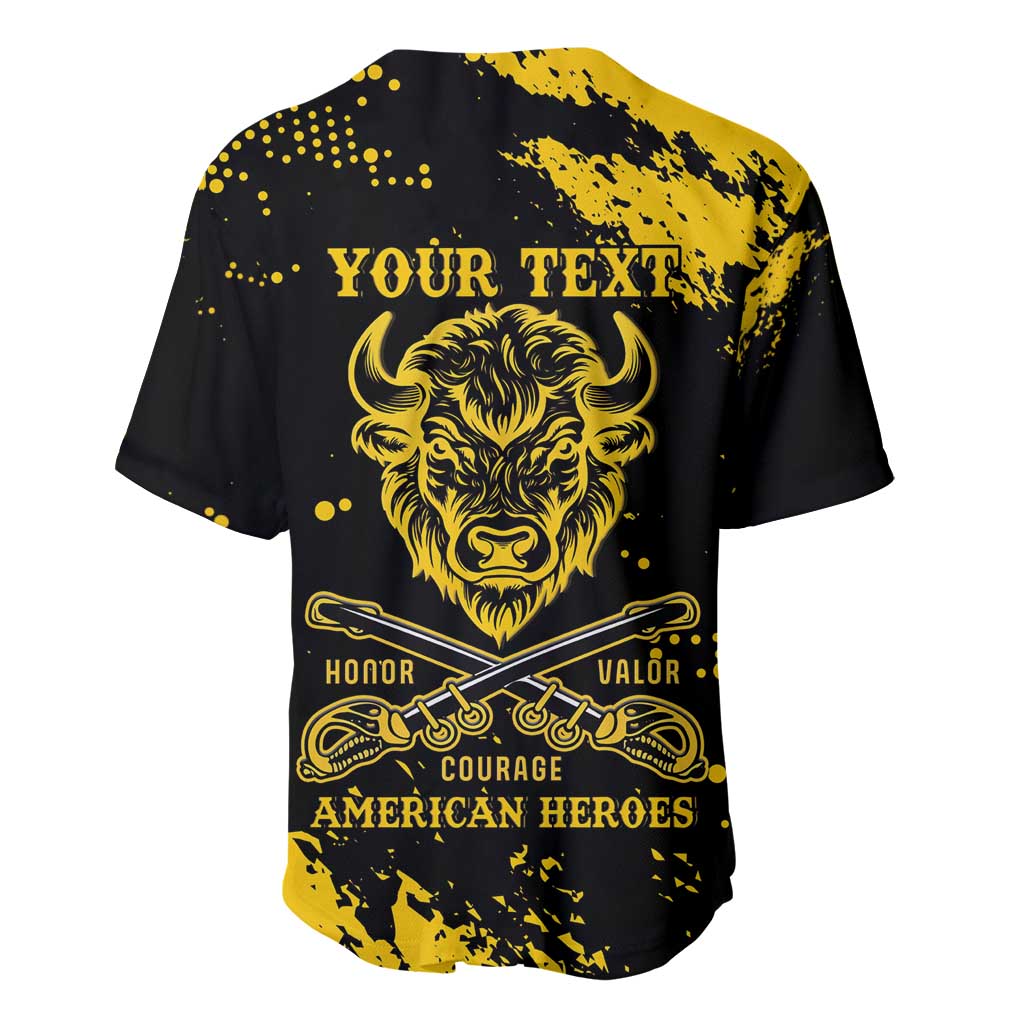 Personalized African-American Heroes Baseball Jersey Bison Buffalo Soldiers - Black Grunge Style - African Pride