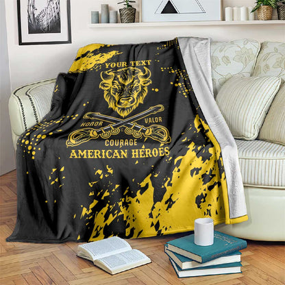 Personalized African-American Heroes Blanket Bison Buffalo Soldiers - Black Grunge Style - African Pride