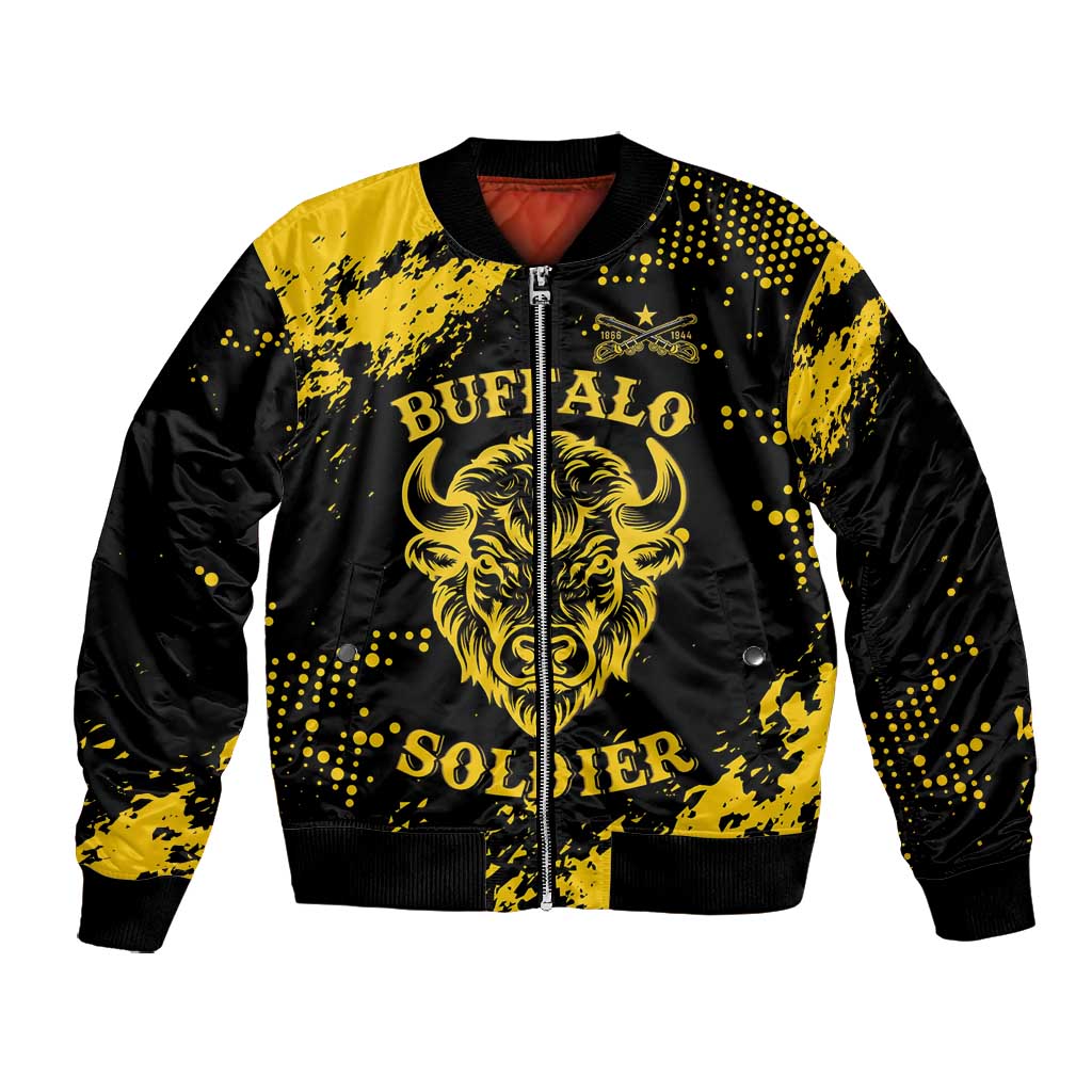 Personalized African-American Heroes Bomber Jacket Bison Buffalo Soldiers - Black Grunge Style - African Pride