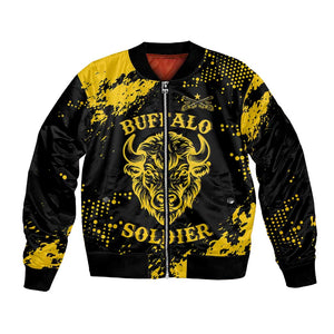 Personalized African-American Heroes Bomber Jacket Bison Buffalo Soldiers - Black Grunge Style - African Pride