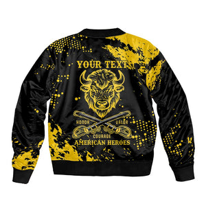 Personalized African-American Heroes Bomber Jacket Bison Buffalo Soldiers - Black Grunge Style - African Pride