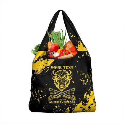 Personalized African-American Heroes Grocery Bag Bison Buffalo Soldiers - Black Grunge Style - African Pride