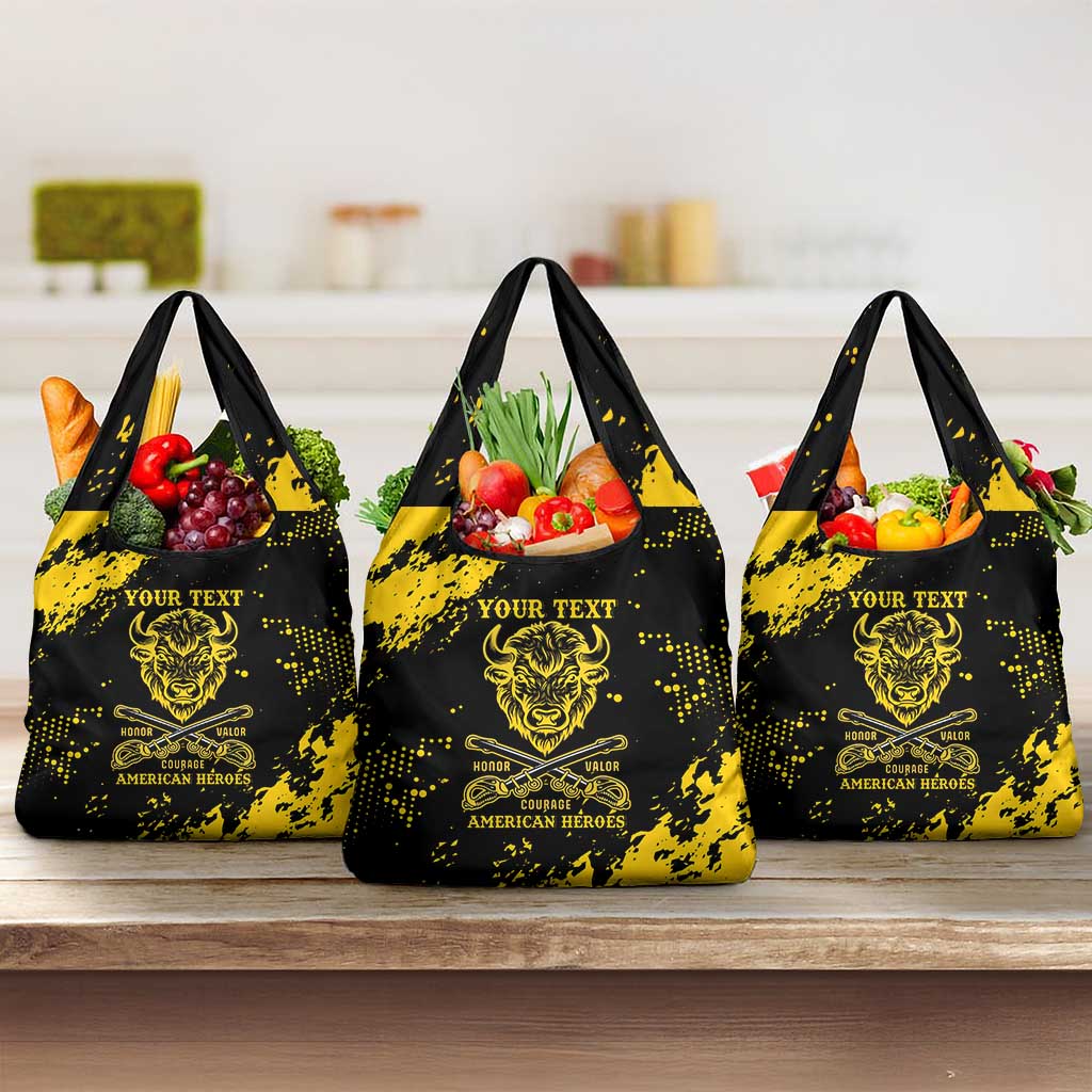 Personalized African-American Heroes Grocery Bag Bison Buffalo Soldiers - Black Grunge Style - African Pride