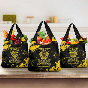 Personalized African-American Heroes Grocery Bag Bison Buffalo Soldiers - Black Grunge Style - African Pride