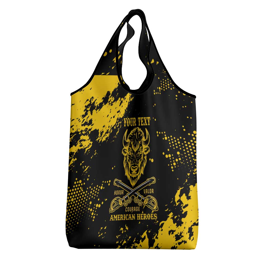 Personalized African-American Heroes Grocery Bag Bison Buffalo Soldiers - Black Grunge Style - African Pride