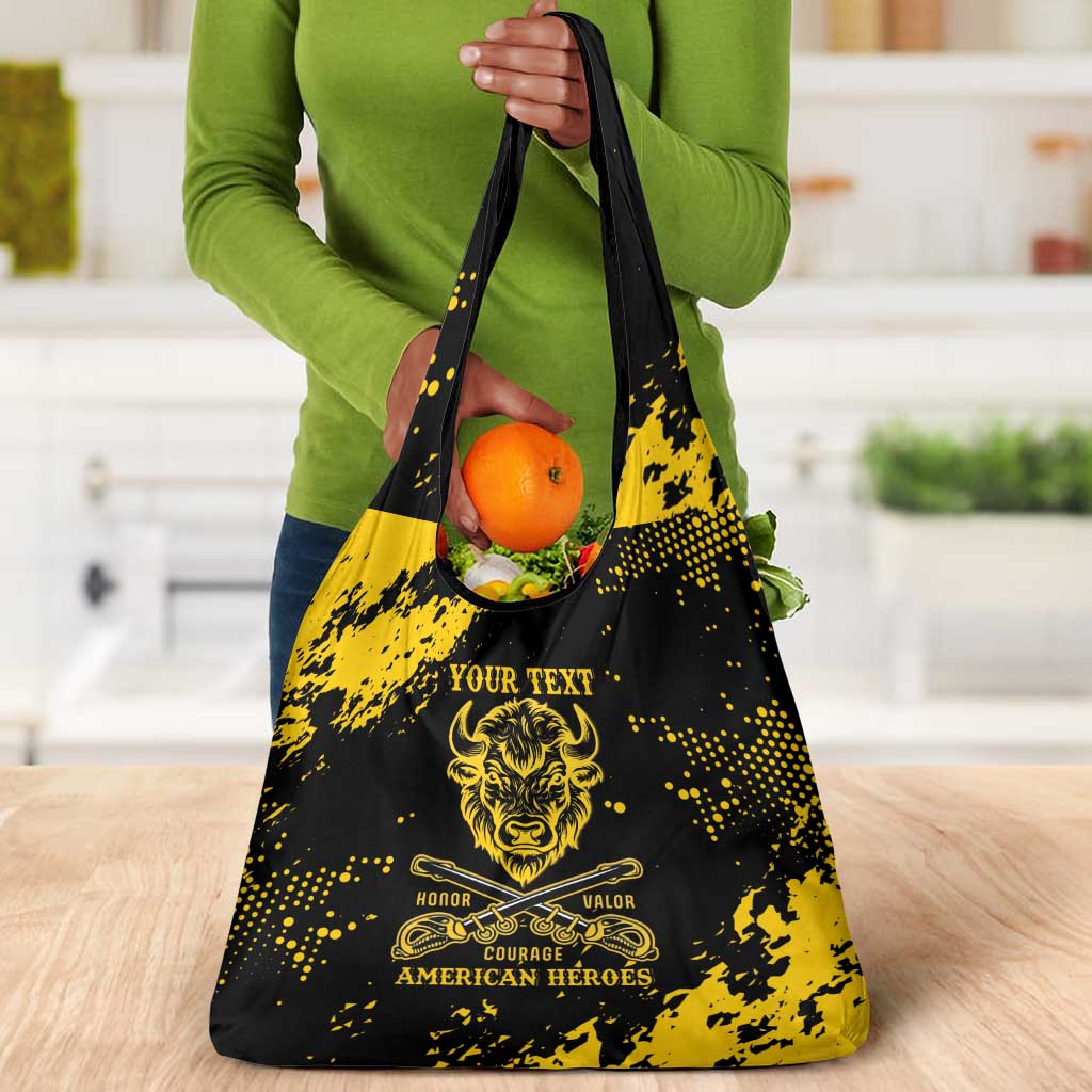 Personalized African-American Heroes Grocery Bag Bison Buffalo Soldiers - Black Grunge Style - African Pride