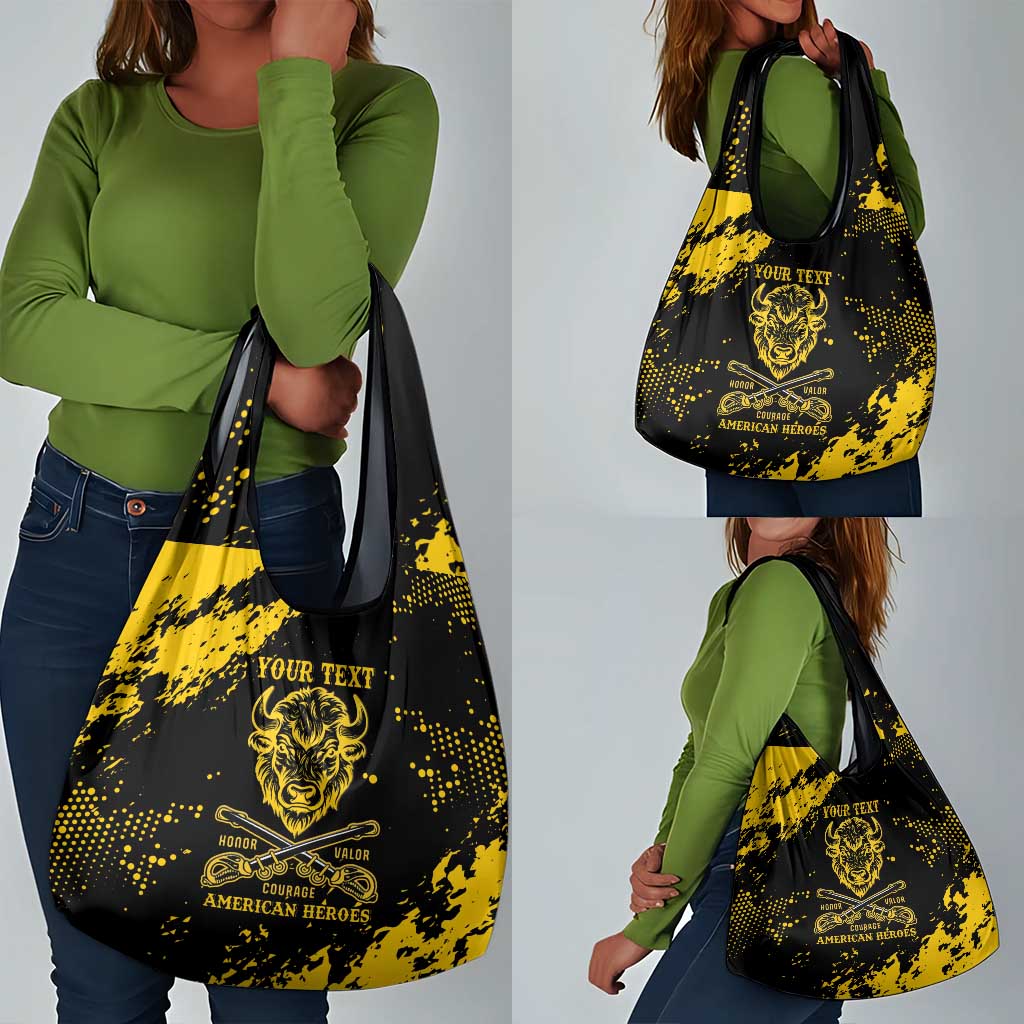 Personalized African-American Heroes Grocery Bag Bison Buffalo Soldiers - Black Grunge Style - African Pride