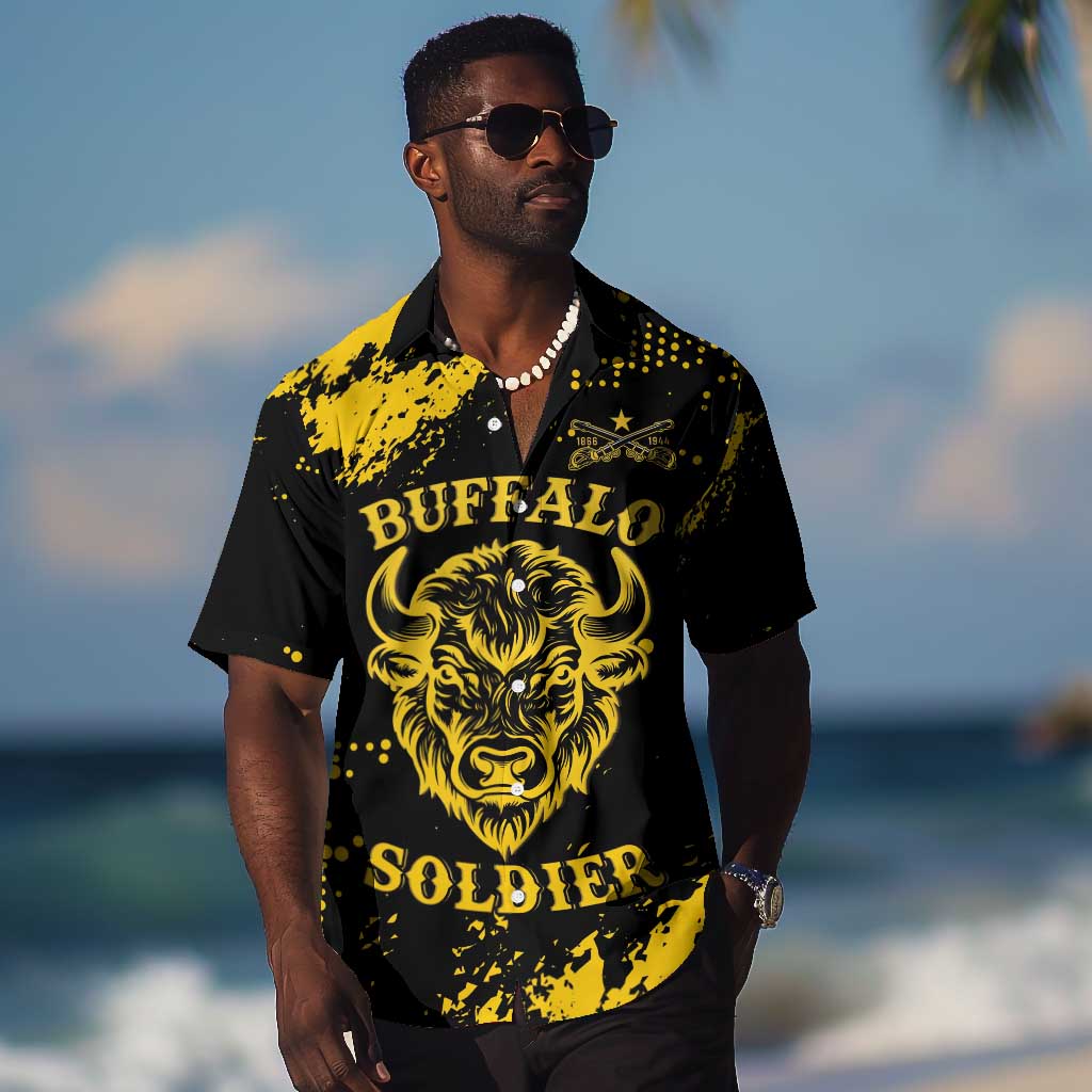Personalized African-American Heroes Hawaiian Shirt Bison Buffalo Soldiers - Black Grunge Style - African Pride
