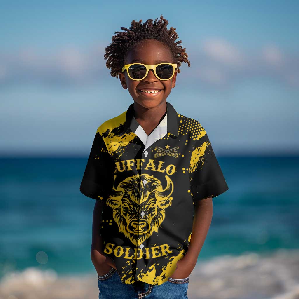 Personalized African-American Heroes Kid Hawaiian Shirt Bison Buffalo Soldiers - Black Grunge Style - African Pride