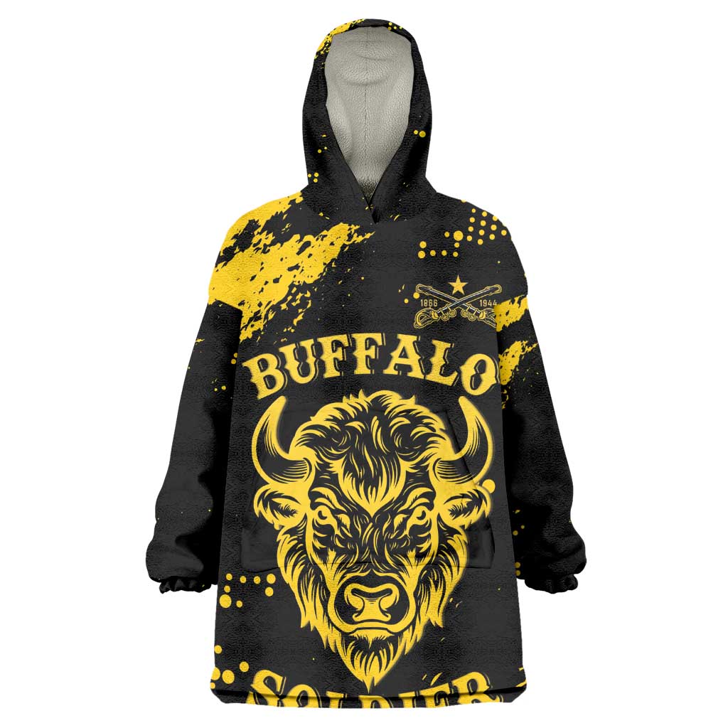Personalized African-American Heroes Kid Wearable Blanket Hoodie Bison Buffalo Soldiers - Black Grunge Style - African Pride