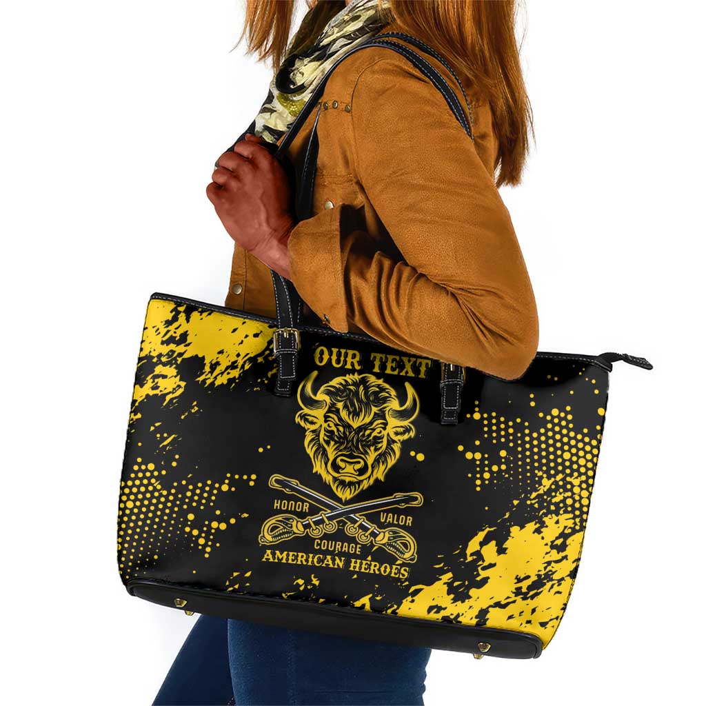 Personalized African-American Heroes Leather Tote Bag Bison Buffalo Soldiers - Black Grunge Style - African Pride