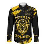Personalized African-American Heroes Long Sleeve Button Shirt Bison Buffalo Soldiers - Black Grunge Style - African Pride
