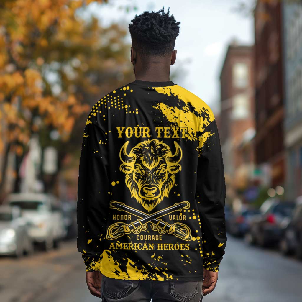 Personalized African-American Heroes Long Sleeve Shirt Bison Buffalo Soldiers - Black Grunge Style - African Pride