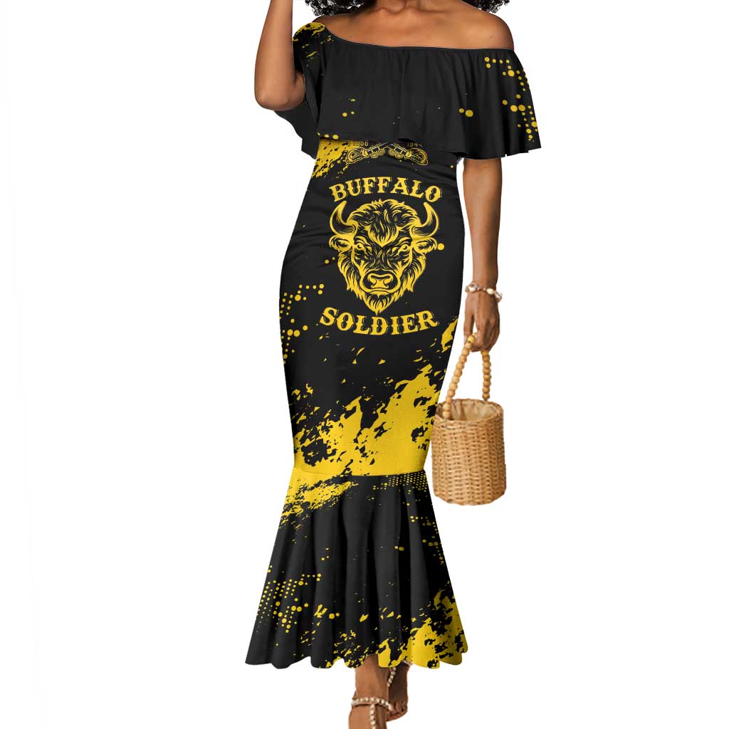 Personalized African-American Heroes Mermaid Dress Bison Buffalo Soldiers - Black Grunge Style - African Pride