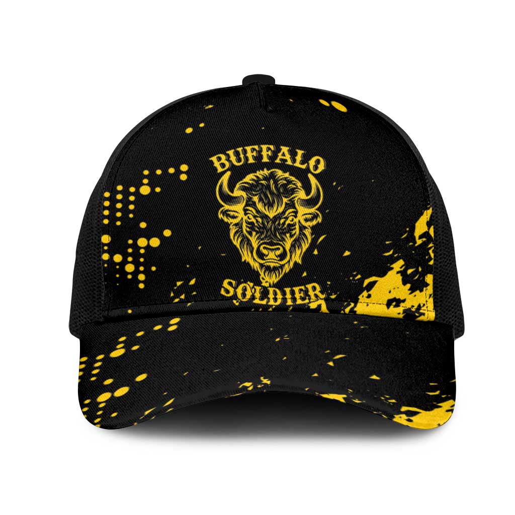Personalized African-American Heroes Mesh Trucker Cap Bison Buffalo Soldiers - Black Grunge Style - African Pride