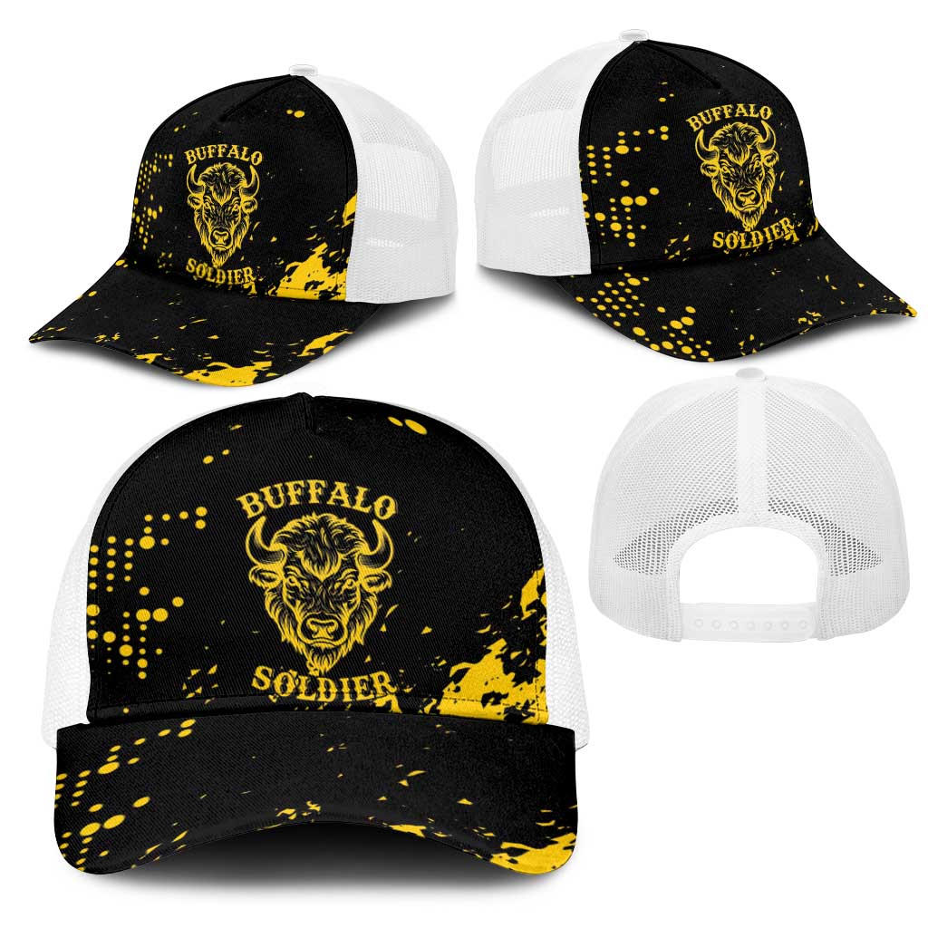 Personalized African-American Heroes Mesh Trucker Cap Bison Buffalo Soldiers - Black Grunge Style - African Pride
