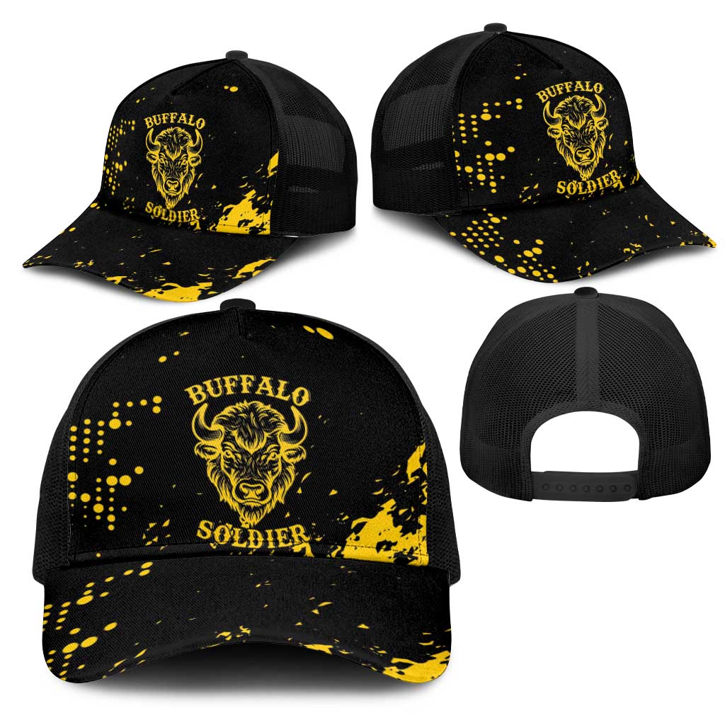 Personalized African-American Heroes Mesh Trucker Cap Bison Buffalo Soldiers - Black Grunge Style - African Pride