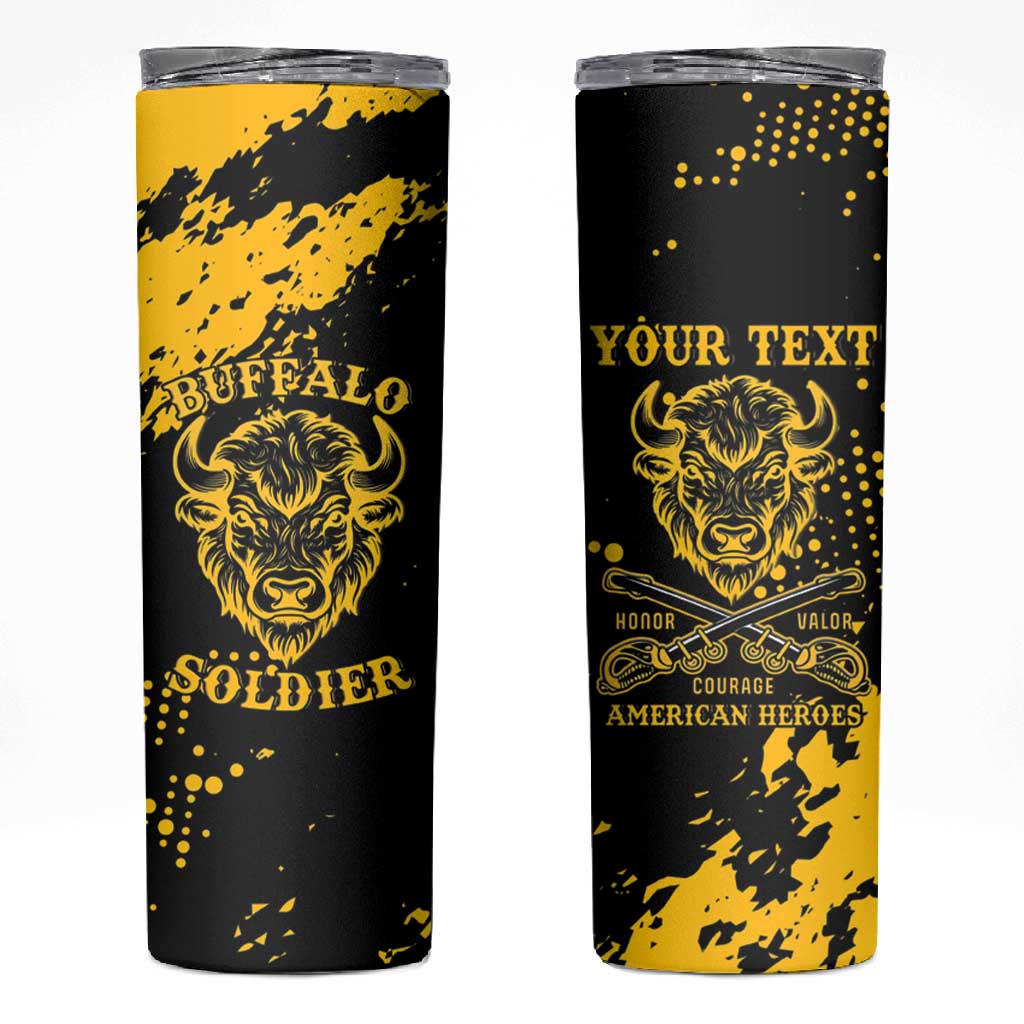 Personalized African-American Heroes Skinny Tumbler Bison Buffalo Soldiers - Black Grunge Style - African Pride