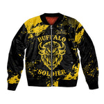 Personalized African-American Heroes Sleeve Zip Bomber Jacket Bison Buffalo Soldiers - Black Grunge Style - African Pride