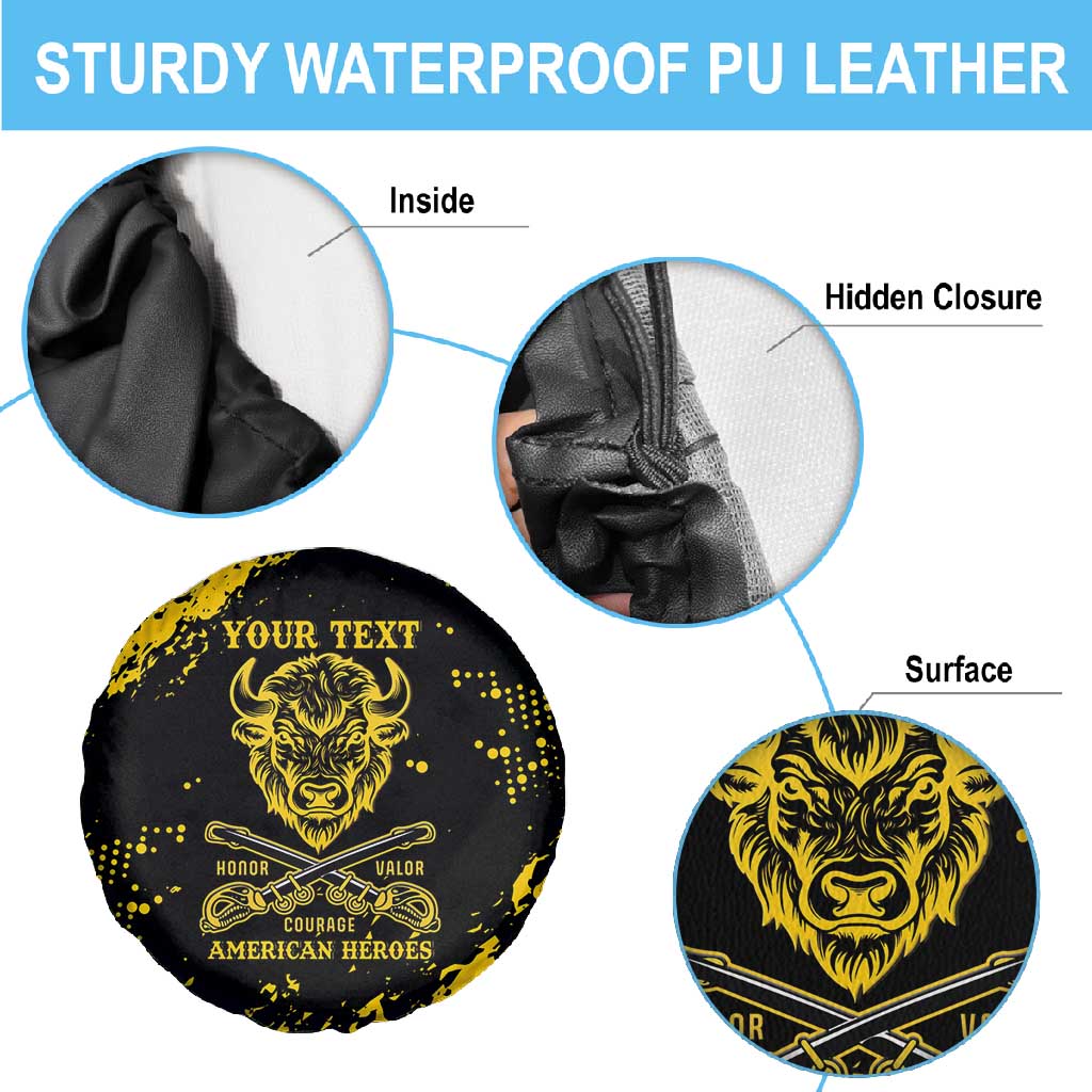 Personalized African-American Heroes Spare Tire Cover Bison Buffalo Soldiers - Black Grunge Style - African Pride