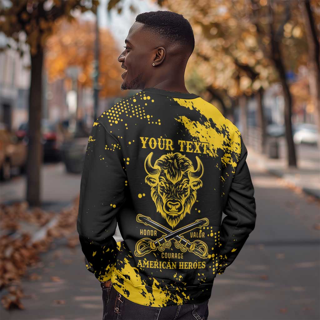 Personalized African-American Heroes Sweatshirt Bison Buffalo Soldiers - Black Grunge Style - African Pride