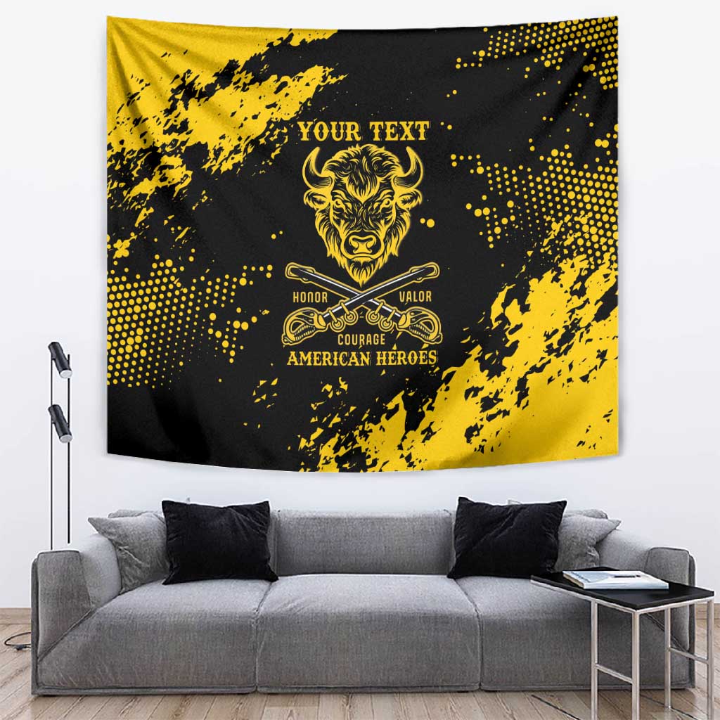 Personalized African-American Heroes Tapestry Bison Buffalo Soldiers - Black Grunge Style - African Pride