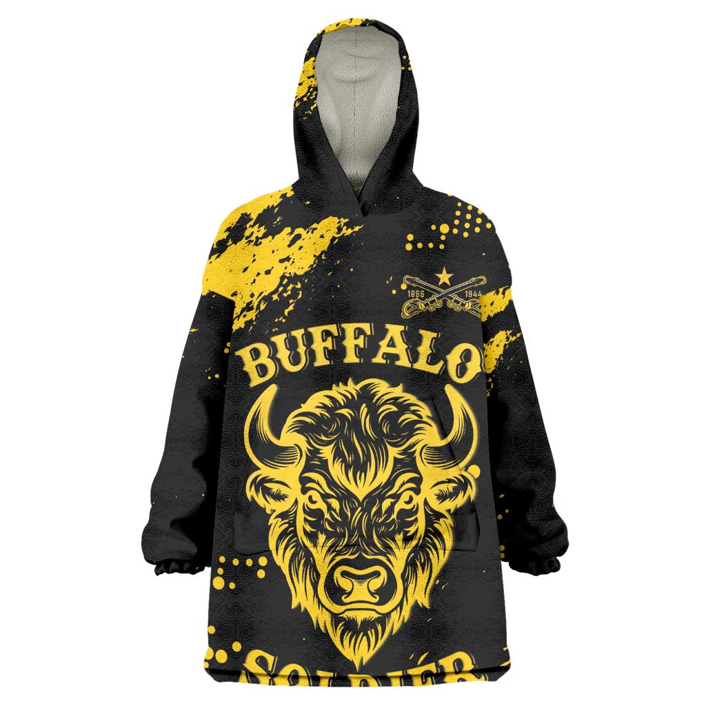 Personalized African-American Heroes Wearable Blanket Hoodie Bison Buffalo Soldiers - Black Grunge Style - African Pride