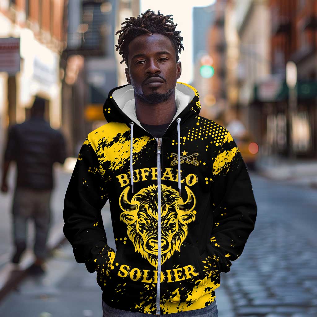 Personalized African-American Heroes Zip Hoodie Bison Buffalo Soldiers - Black Grunge Style - African Pride