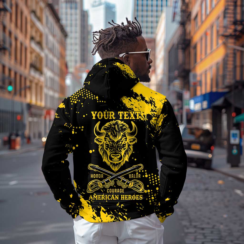 Personalized African-American Heroes Zip Hoodie Bison Buffalo Soldiers - Black Grunge Style - African Pride