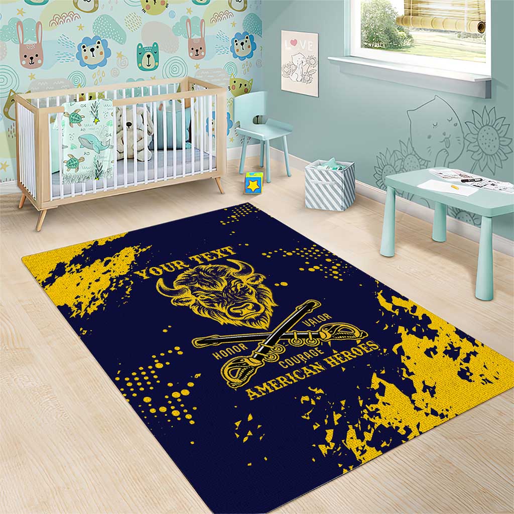 Personalized African-American Heroes Area Rug Bison Buffalo Soldiers - Blue Grunge Style - African Pride