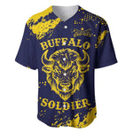 Personalized African-American Heroes Baseball Jersey Bison Buffalo Soldiers - Blue Grunge Style - African Pride