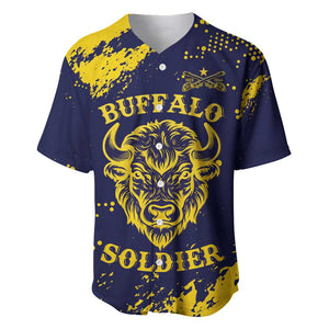 Personalized African-American Heroes Baseball Jersey Bison Buffalo Soldiers - Blue Grunge Style - African Pride