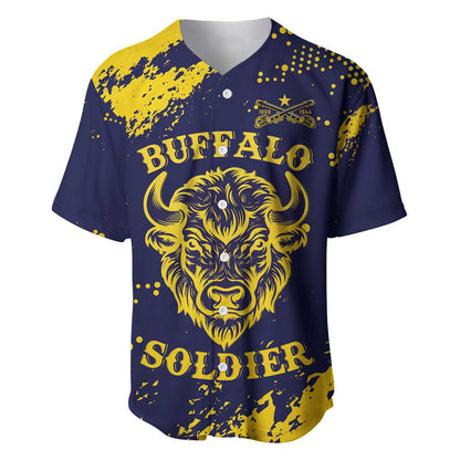 Personalized African-American Heroes Baseball Jersey Bison Buffalo Soldiers - Blue Grunge Style - African Pride