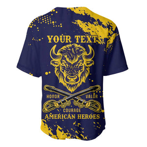 Personalized African-American Heroes Baseball Jersey Bison Buffalo Soldiers - Blue Grunge Style - African Pride